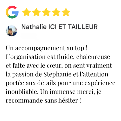 avis google 5 étoiles Évaluation positive d'un service avec des éloges sur l'organisation et l'attention aux détails.